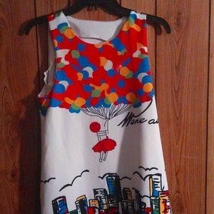 Unique Graphic Art Dress Women's Size M/L Multi-color City